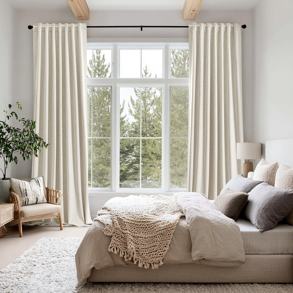 MIULEE 100% Blackout Linen Curtains 42 x 63 Inch Linen Beige 2 Panels