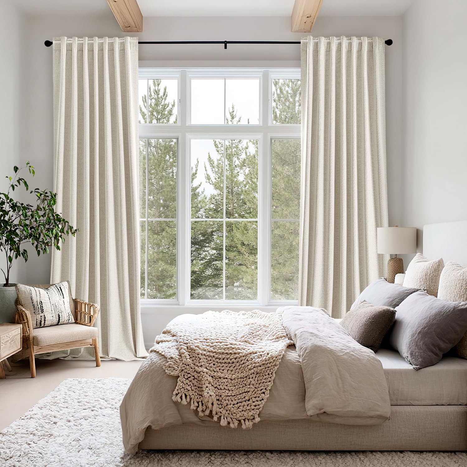 MIULEE 100% Blackout Linen Curtains 42 x 63 Inch Linen Beige 2 Panels