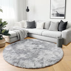 ONASAR Round Rugs 5ft for Bedroom Living Room, Fluffy Tie-Dyed Light Grey Circle Area Rug for Kids Girls Boys Teen, Soft Plush Shaggy Carpet for Nursery Dorm Classroom Playroom Home Decor Aesthetic