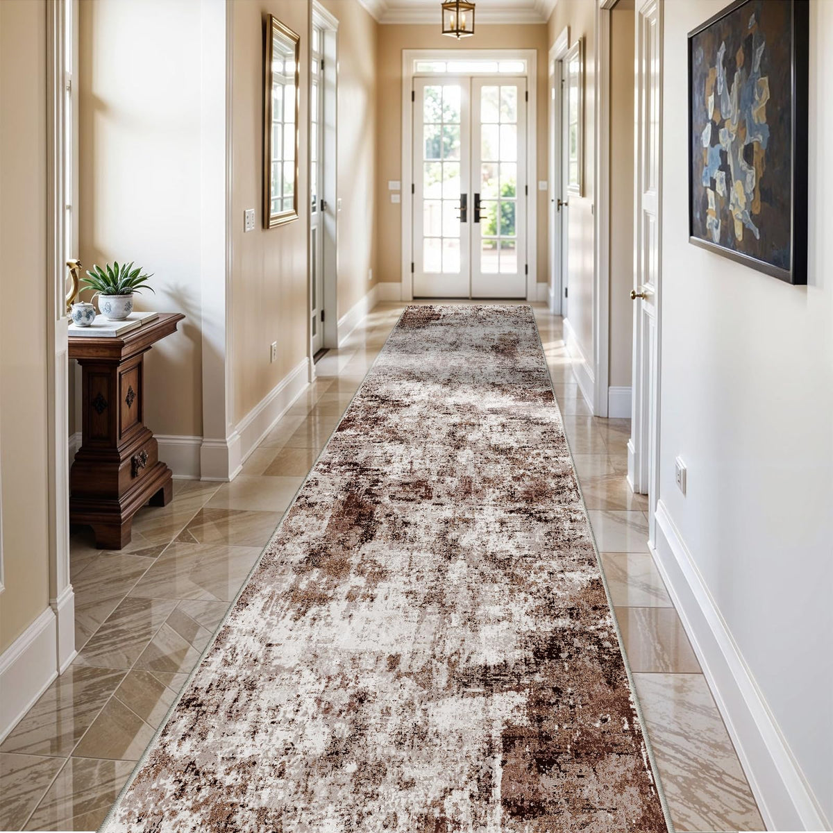 3x16 Washable Hallway Runner Rug: Extra Long Runners for Entryway Living Room Dining Room - Stain and Water Resistant Rugs with Non-Slip Backing - Soft Low-Pile Carpet 16ft Grey
