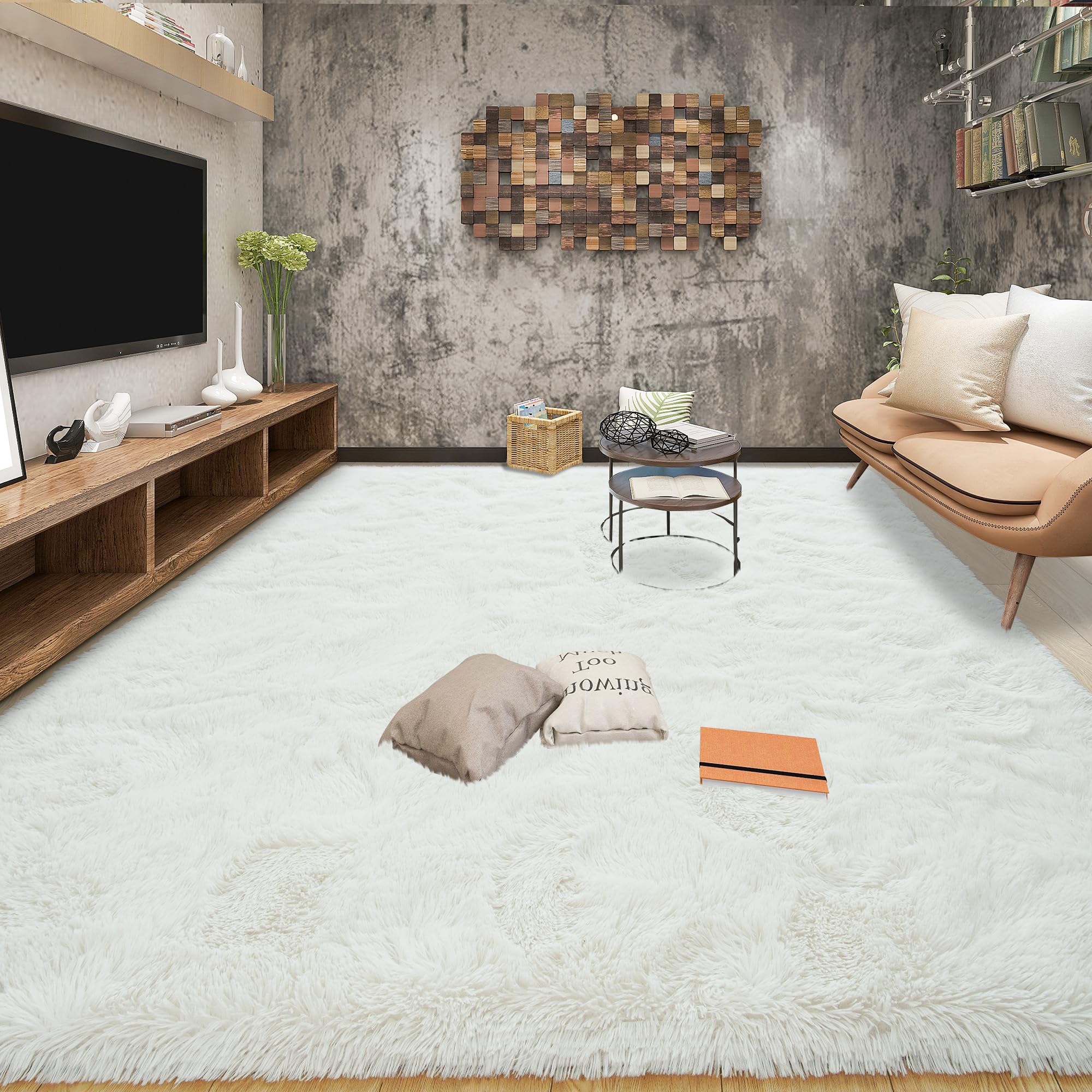 Tepook Fluffy Large Rugs for Living Room, Shag Area Rug 6x9 Soft Carpet for Bedroom, Modern Shaggy Rug for Kids Boys Girls, Plush Indoor Nursery Home Decor Rug with Non-Slip Bottom, Cream White