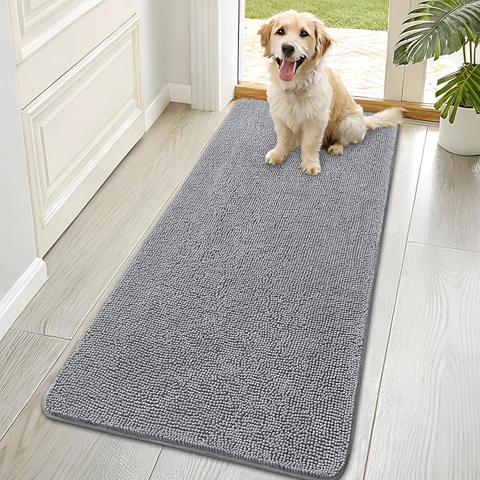 OLANLY Dog Door Mat for Muddy Paws 70x35, Super Absorbent Chenille Mud Mat