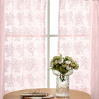 YJ YANJUN Vintage Lace Curtains 36 inch Length 2 Panels - Short Pink Sheer Curtains for Girls Room, Cute Flower Cafe Net with Scalloped Edges, Privacy Blinds Shade for Kitchen Living Room, W26 x L36