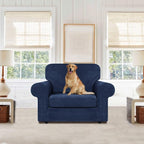 WEERRW Velvet Stretch Chair Sofa Slipcover - 2 Pieces Luxury Soft Velvet Plush Couch Cover Furniture Protector with Elastic Bottom for Pets, Machine Washable, Navy Blue, Small