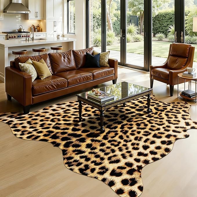 AROGAN Western Faux Leopard Rug, Large Animal Print Cheetah Rug, 7 x 6.2 Ft