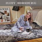 Large Area Rugs for Living Room, 6x9 Feet Fluffy Shag Fuzzy Plush Soft Bedroom Area Rugs, Indoor Floor Carpet for Kids Boys Girls Dorm Nursery Home Decor Aesthetic, Tie-Dyed Dark Gray