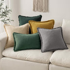 MIULEE Decorative Throw Pillow Covers Neutral Linen Fringe Throw Pillows Set of 2 Army Green Boho Farmhouse Cushion Covers with Tassels for Couch Sofa Bed Living Room Home Decor 18x18 Inch