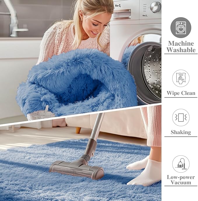 OLANLY 2x5 Machine Washable Runner Rugs for Hallway, Soft Fluffy Shaggy Bedside Rugs for Bedroom, Living Room, Indoor Floor Carpet for Kids Girls and Boys, Home Decor Aesthetic, Blue