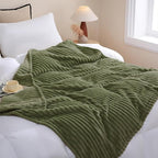 Olive Green Fleece Throw Blanket 60”×80” for Couch Sofa Bed,Super Soft Cozy Plush Microfiber Flannel Blanket with Stripes Design Lightweight for Adults,Woman,Girls