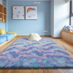 3x5 Area Rug for Bedroom, Rainbow Purple Fluffy Shag Rug Plush Carpet