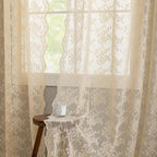 YJ YANJUN Vintage Lace Curtains 63 Inch Length Antique Chic Floral Beige Sheer Curtain Panels with Scalloped Edges for Bedroom Dining Room Rod Pocket French Country Crochet Drapes W52 X L63 2 Panels