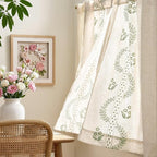 jinchan Belrose Linen Floral Kitchen Curtains 36 inch Length Embroidered Farmhouse Cafe Curtains for Living Room Bathroom Small Windows Curtain Set Sheer Light Filtering 2 Panels Sage Green