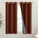 NICETOWN 100% Absolutely Blackout Linen Curtains with Thermal Insulated Liner, 42" Wide, 2 Panels, 63" Long Drapes, Grommet Retro Burnt Orange Linen Curtains Vertical Drapes Privacy for Bedroom