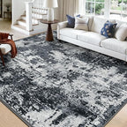 Washable Area Rugs 7x10 Non-Slip Modern Abstract Soft for Living Room Entryway Bedroom Nursery, Print Pattern, Black Navy Blue Gray
