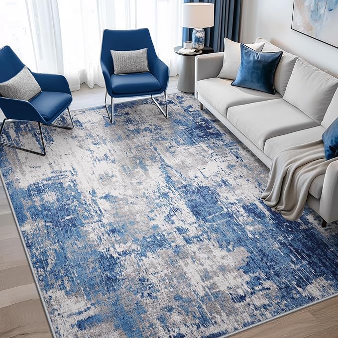 RELEANY Washable 4'x6' Abstract Area Rug for Living Room Blue Gray