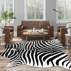 AROGAN Premium Faux Zebra Hide Rug 5.2 x 6.2 Feet, Sturdy and Large Size Bear Print Rugs, Suitable for Bedroom Living Room Western Decor, Faux Fur Animal Carpet, Black and White