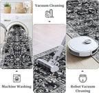 Yamaziot Washable Runner Rug 2x6 – Non Slip Boho Floral Hallway Runner Rug with Rubber Backing,Low Pile Faux Wool Distressed Carpet for Kitchen, Laundry, Bedroom, Entrance, Navy/Black