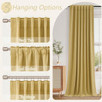 Guken 100% Blackout Curtains 63 Inch Length 2 Panels Set for Living Room Bedroom Back Tab Thermal Insulated Black Out Linen Drapes Room Darkening Window Curtains 63 Inches Long,Gold