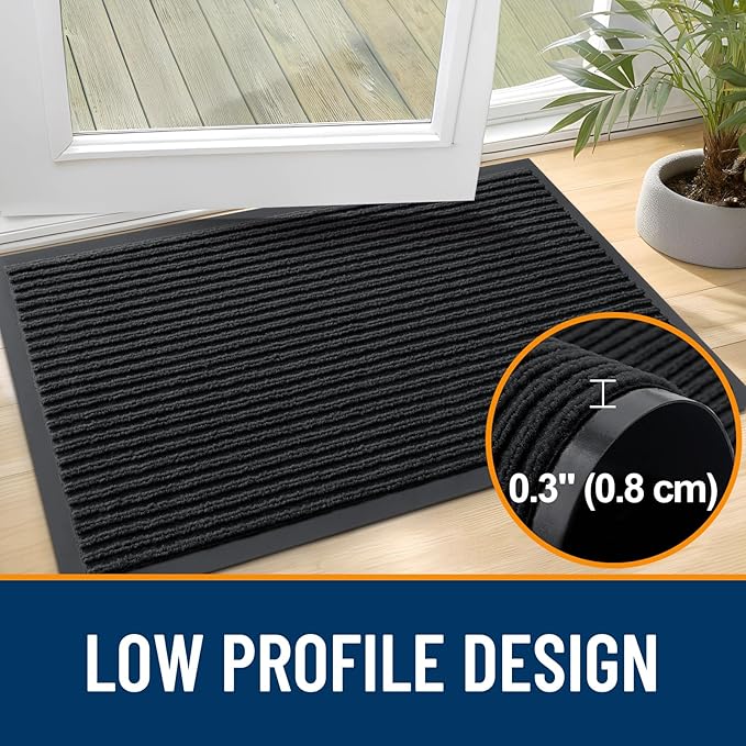 OLANLY Front Door Mat Indoor Outdoor Entrance, 2-Pack 47 x 32 Inch, Waterproof Heavy Duty Doormat, Fade Resistant, Low Profile, Easy Clean Patio Porch Welcome Floor Mats for Entry, Black
