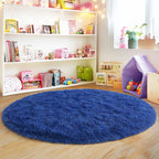 Quntue 5'x5' Blue Round Rug for Bedroom, Ultra Soft Fluffy Circle Rug for Kids Girls Boys Room, Cute Shag Rugs for Living Room Playroom Teen Room Home Decor Rug