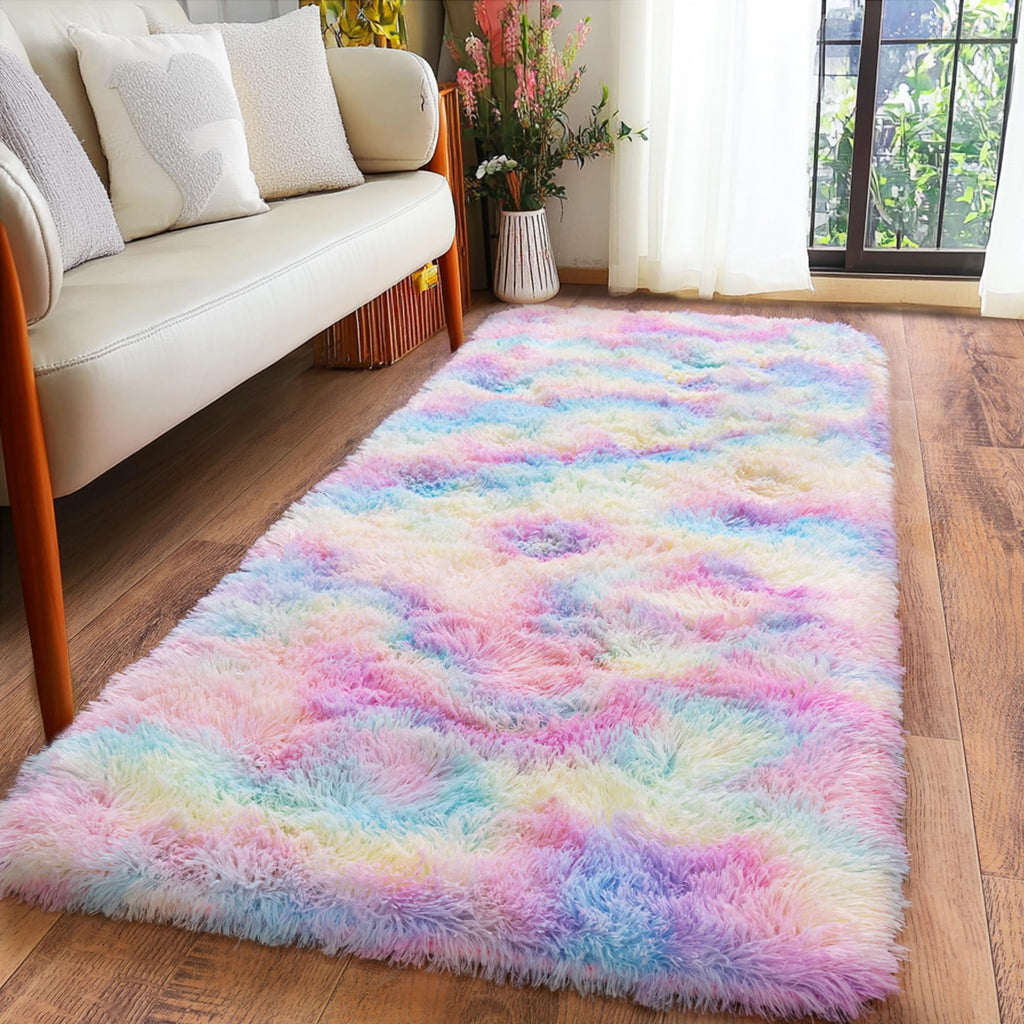 Quntue Rainbow Runner Rugs for Bedroom, 2x6 Rug Runners for Cute Girls Room, Bedside Indoor Floor Fluffy Shag Carpet, Plush Soft Rug for Nursery Dorm Kids Home Decor