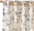 Lazzzy Black Floral Linen Curtains 63 Inch Farmhouse Back Tab Drapes for Living Room Bedroom Light Filtering Vintage Grandmillennial Rod Pocket Curtains, 2 Panels, W38 x L63, Black on Beige