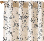 Lazzzy Black Floral Linen Curtains 63 Inch Farmhouse Back Tab Drapes for Living Room Bedroom Light Filtering Vintage Grandmillennial Rod Pocket Curtains, 2 Panels, W38 x L63, Black on Beige