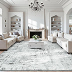 Rugflix 9x12 Washable Area Rugs, Neutral Boho Carpet Living Room Rug Non Slip Stain Resistant, Large Area Rug for Indoor Bedroom Dining Room Office, Blue/Grey
