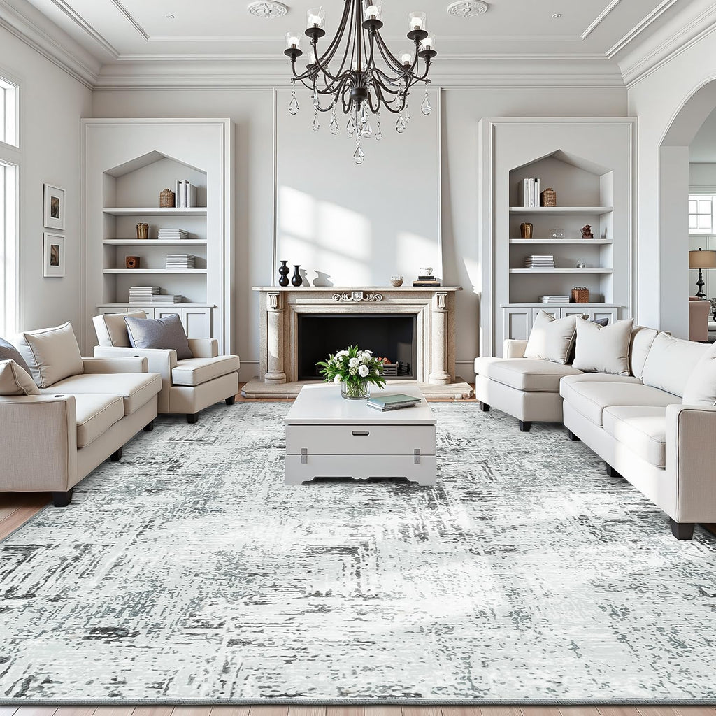 Rugflix 9x12 Area Rugs for Living Room, Washable Blue Grey Large Rug
