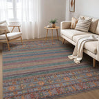 Nakagishi 8X10 Area Rugs Living Room: Washable Large Vintage Rug Neutral Non-Slip Soft Stain Resistant Indoor Carpet for Bedroom Nursery Dining Room Office Playroom - Multi Color