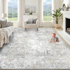 XLUEZ 8x10 Area Rugs for Living Room, Washable Modern Abstract Large Area Rug Neutral Soft Non Slip Kids Rug Stain Resistant Indoor Carpet for Bedroom Nursery Dining Room Playroom(BeigeGrey, 8'x10')