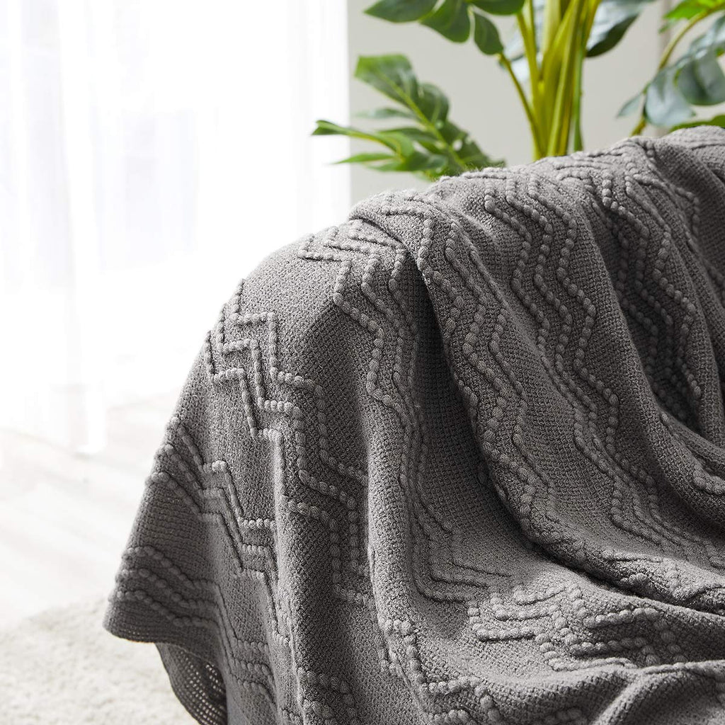 BOURINA Dark Grey Throw Blanket 50x90 Inch Boho Knit Soft Throw Bed Blanket