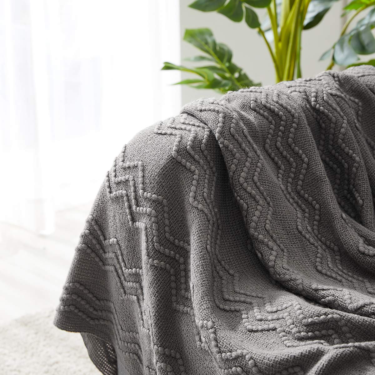BOURINA Dark Grey Throw Blanket 50x90 Inch Boho Knit Soft Throw Bed Blanket