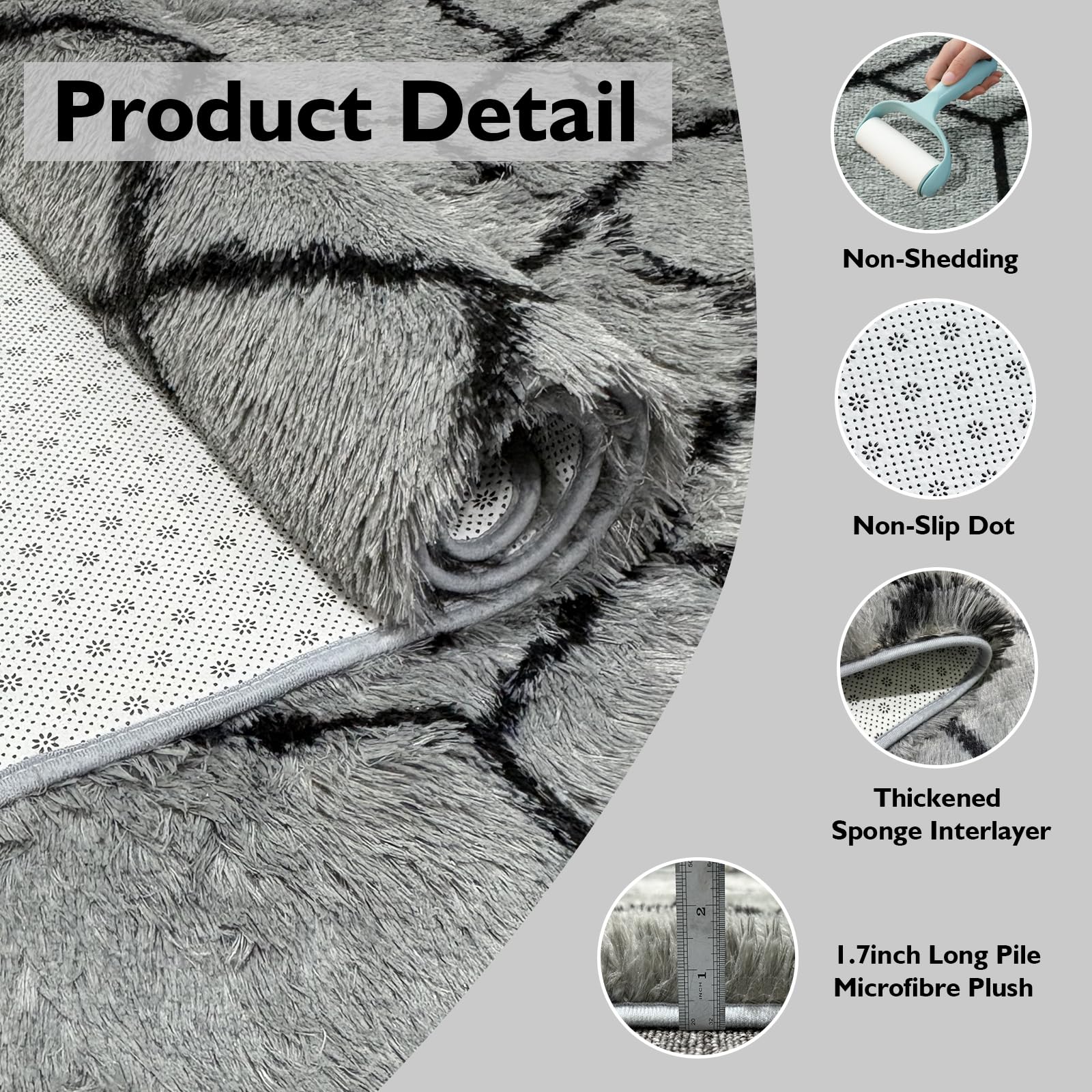 8x10 Fluffy Area Rugs for Living Room,Grey and Black Shag Rug for Bedroom