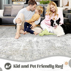 XLUEZ 6x9 Area Rugs for Living Room, Washable Modern Abstract Large Area Rug Neutral Soft Non Slip Kids Rug Stain Resistant Indoor Carpet for Bedroom Nursery Dining Room Playroom(BeigeGrey, 6'x9')