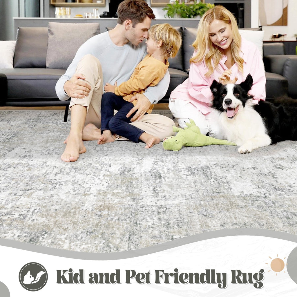 XLUEZ 10x14 Area Rugs for Living Room, Washable Modern Abstract Large Area Rug Neutral Soft Non Slip Kids Rug Stain Resistant Indoor Carpet for Bedroom Dining Room Playroom Office(BeigeGrey, 10'x14')