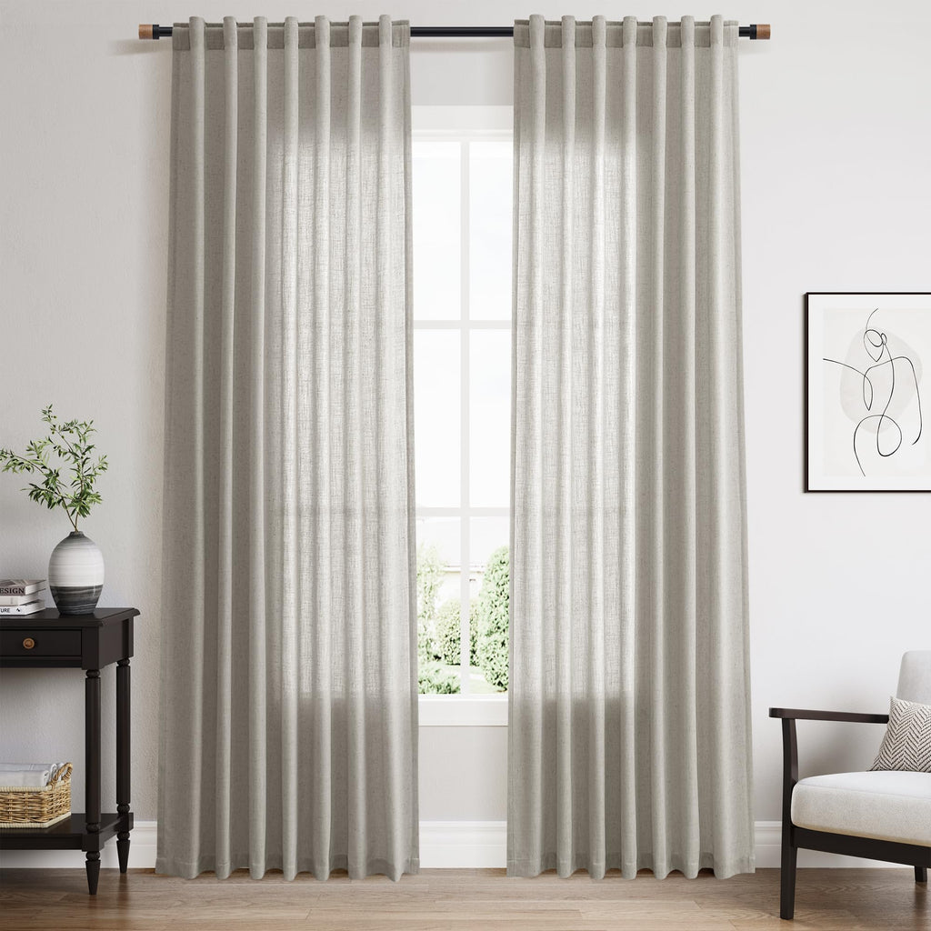 Silver Grey Linen Back Tab Curtains 84 Inch Length for Bedroom Neutral Modern Farmhouse Window Privacy Semi Sheer Linen Drapes Rustic Pinch Pleated Look Curtain for Living Room 52x84,2 Panel