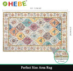 HEBE Washable Area Rug - 3'x5' Non Slip Soft Distressed Medallion Bedroom & Living Room Accent Throw Vintage Entry Floor Carpet for Dining Room & Bathroom Entryway