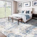 XLUEZ 10x14 Area Rugs for Living Room, Washable Modern Abstract Large Area Rug Neutral Soft Non Slip Kids Rug Stain Resistant Indoor Carpet for Bedroom Dining Room Playroom Home Office(Blue, 10'x14')