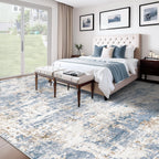 XLUEZ 10x14 Area Rugs for Living Room, Washable Modern Abstract Large Area Rug Neutral Soft Non Slip Kids Rug Stain Resistant Indoor Carpet for Bedroom Dining Room Playroom Home Office(Blue, 10'x14')