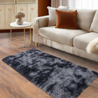 Ultra Soft Runner Rugs for Bedroom Hallways with Upgraded Non-Slip Rubber Backing & Thick Memory Sponge, 2x4 Feet Fluffy Shag Throw Area Rug for Bedside Dorm Tie-dye Dark Grey