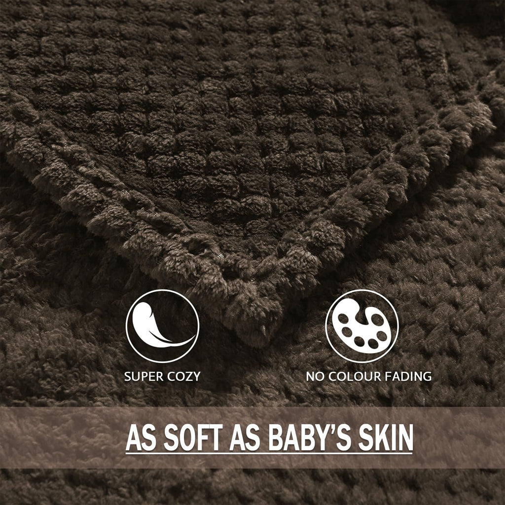 Exclusivo Mezcla Soft Waffle Fleece Bed Blanket King Size, Coffee