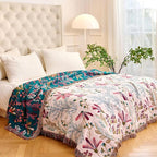 MSGKV Boho Throw Blanket for Bed 60"x80" Floral 100% Cotton Couch Blanket Spring Breathable Lightweight Farmhouse Flower Twin Size Blankets for Sofa Home Decor Muslin All Seasons
