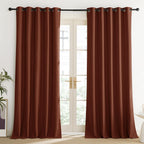 NICETOWN 100% Absolutely Blackout Linen Curtains with Thermal Insulated Liner, 62" Wide, 2 Panels, 120" Long Drapes, Grommet Retro Burnt Orange Linen Curtains Vertical Drapes Privacy for Bedroom