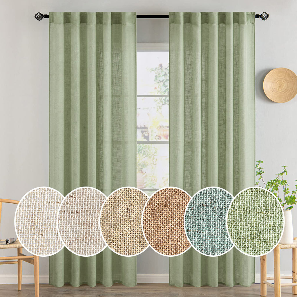 MIULEE Sage Green Linen Curtains 52x84 Inch for Bedroom Living Room 2 Panel