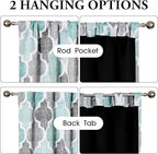 Beauoop 100% Blackout Curtains 63 Inches Long 2 Panels for Bedroom Living Room Aqua Grey Moroccan Geo Room Darkening Thermal Insulated Soundproof Rod Pocket Back Tab Window Treatments Drapes, 50x63