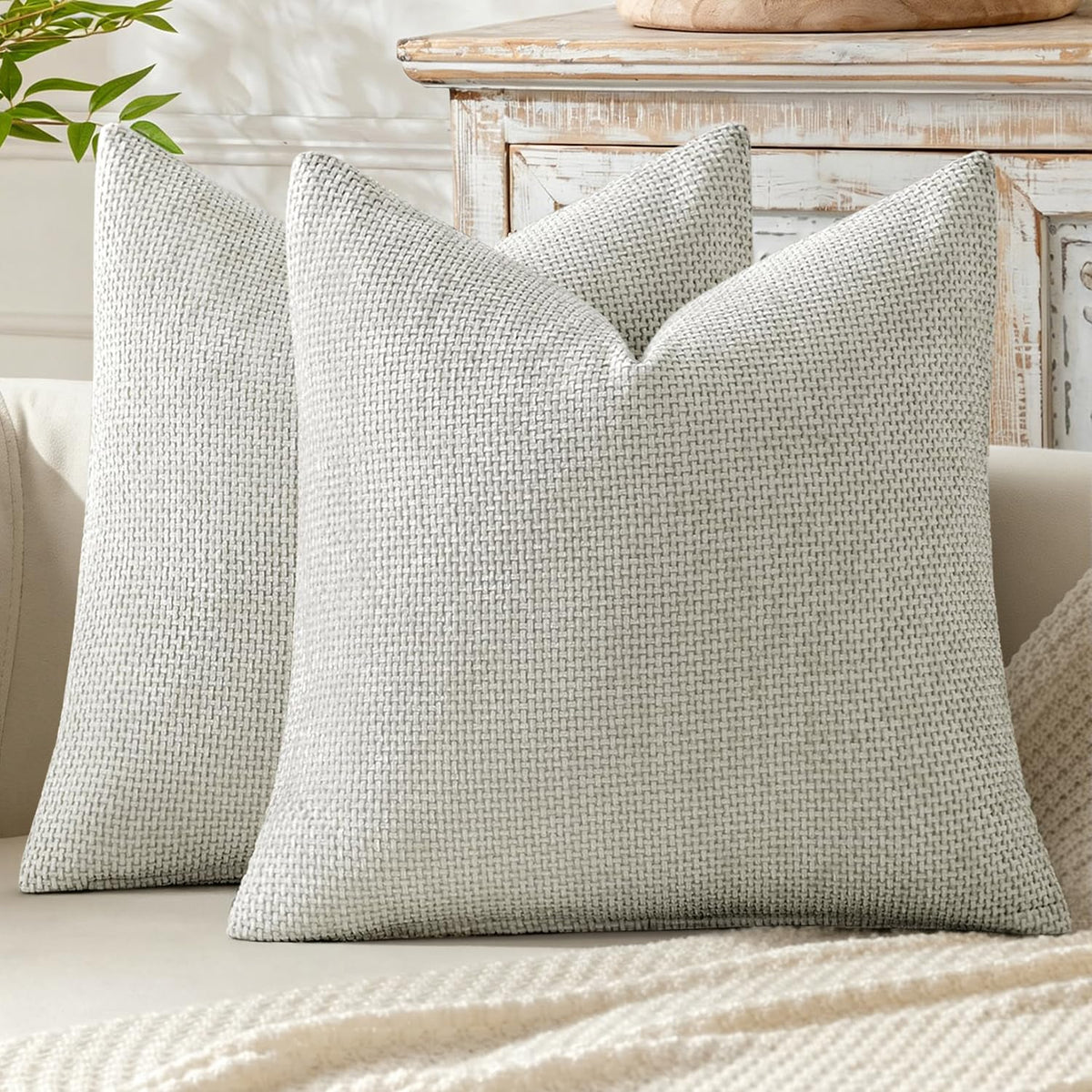 MIULEE Decorative Neutral Beige Euro Sham Pillow Covers 24x24 Inch 2 Pack