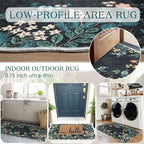 Front Door Mat Indoor Entrance - 2x4.3 Ft Black Floral Washable Layered Doormat Outdoor Entrance Porch Rug Non-Slip Boho Runner Rug for Kitchen Hallway Bedroom Laundry Room Porch Decor