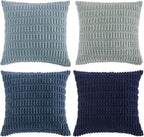 Fancy Homi Set of 4 Blue Boho Decorative Throw Pillow Covers 26x26 Inch for Couch Bed Sofa, Aesthetic Modern Bohemian Room Decor, Fuzzy Fluffy Cozy Corduroy Textured Coastal Blue Cushion Case 66x66cm