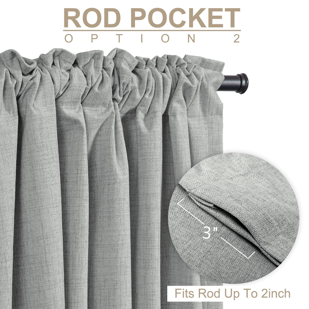 Linen Textured Total Blackout Curtains for Bedroom 84 Inches Long, Grey